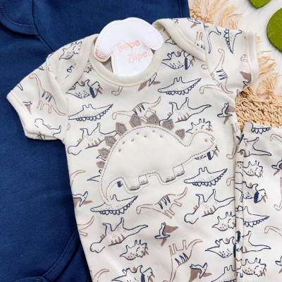 Conj. de Malha 3 Peças - Dinos - Marinho e Off White Conj. de Malha 3 Peças - Dinos - Marinho e Off White